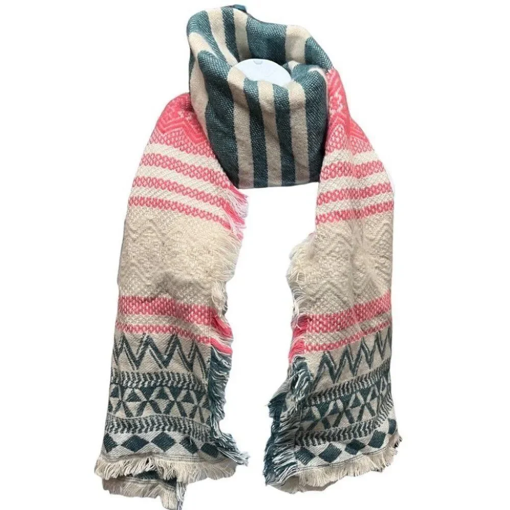 Women’s Colorful Stripe Knit Scarf Fringe Blanket Wrap Tie‎